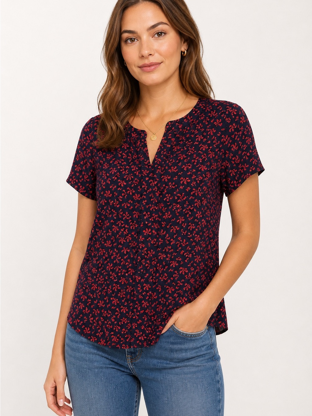 Collective Concepts Black Top with Red Floral PrintSize XS